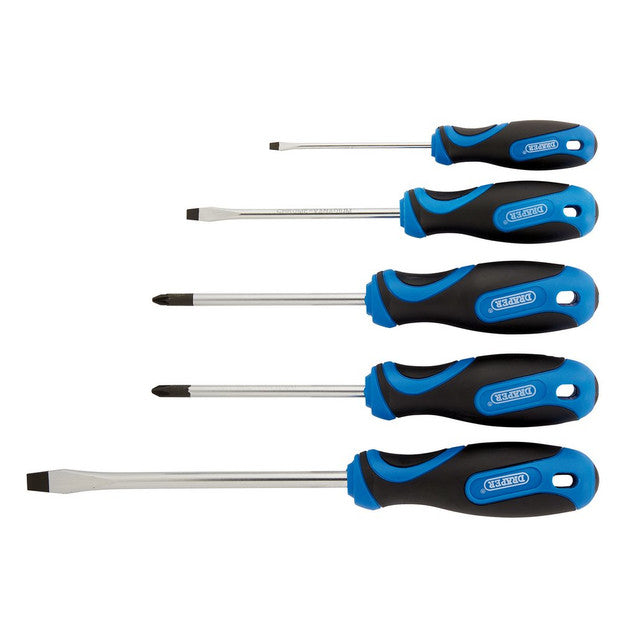 Draper Soft Grip Screwdriver Set, 3 x Plain Slot, 1 x Cross Slot, 1 x PZ TYPE (5 Piece) (32610)