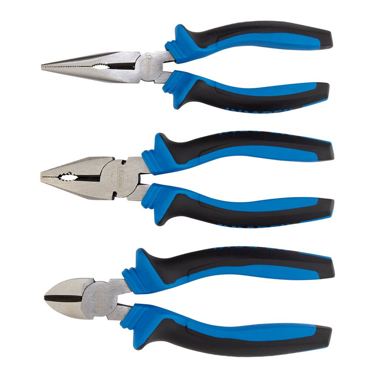 Draper Soft Grip Pliers Set, 160mm, Blue (3 Piece) (45864)