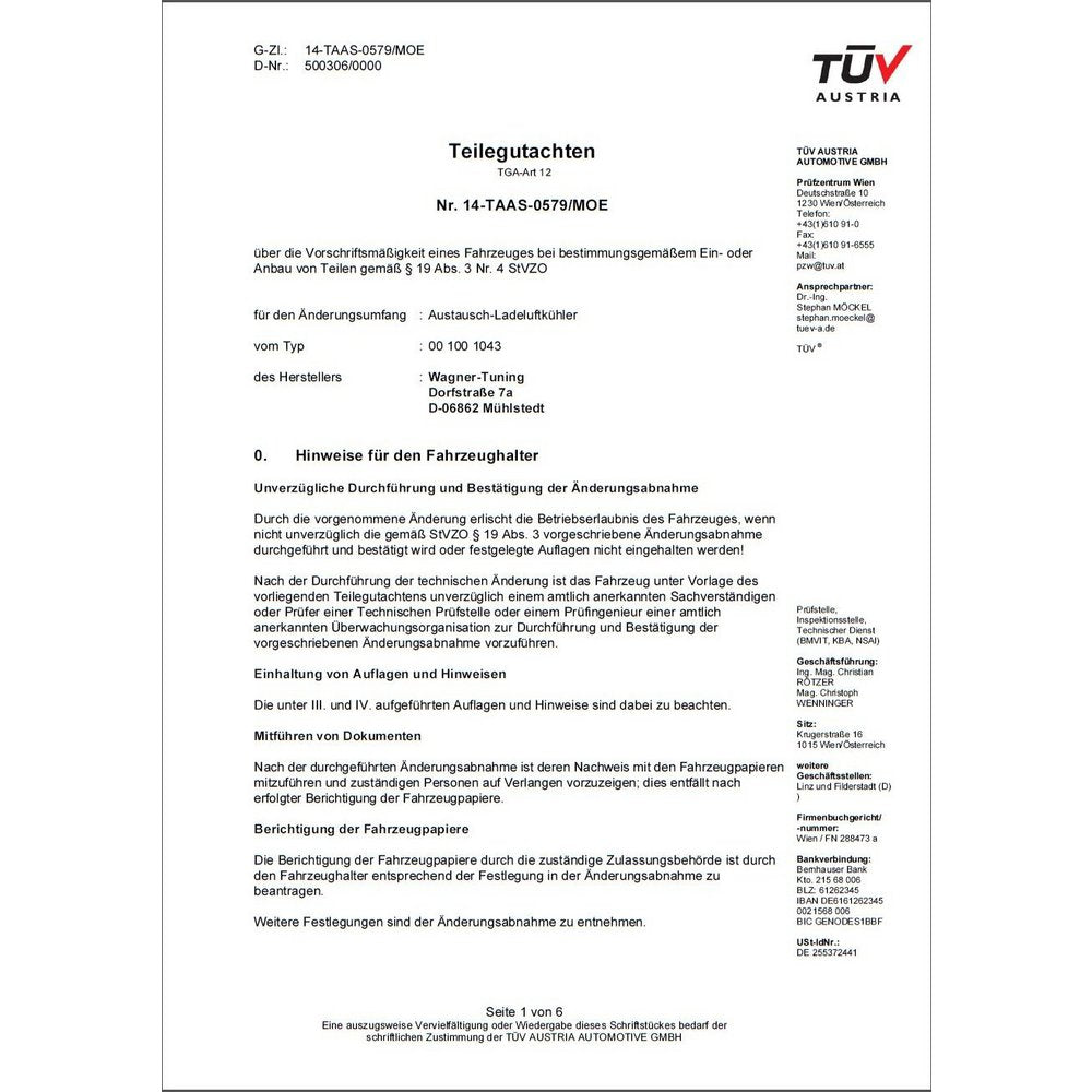 Wagner Tuning BMW F20 F30 EVO1 Competition Intercooler Kit 200001046