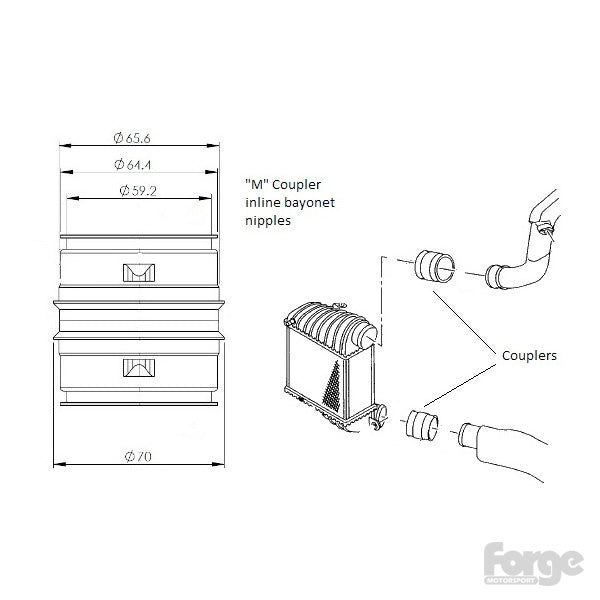 Forge Motorsport Alloy Male to Male Bayonet 65mm Coupler with Inline Nipples FMABHCM