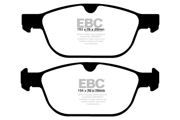 EBC Front Yellowstuff Pads for Volvo XC60 2.0 T 200BHP 2010 DP42018R