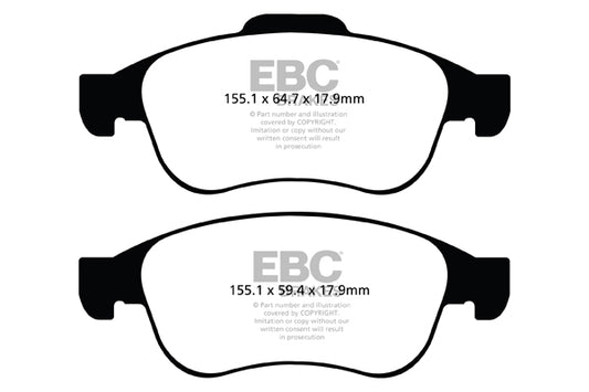 EBC Front Greenstuff Pads for Nissan Juke (2nd Gen 1.0 T 117BHP 2020 DP22023