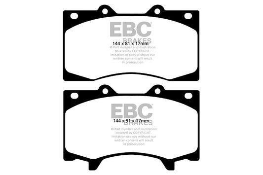 EBC Front Yellowstuff Pads for Nissan Patrol Y62 5.6 BHP 2010 DP42125R