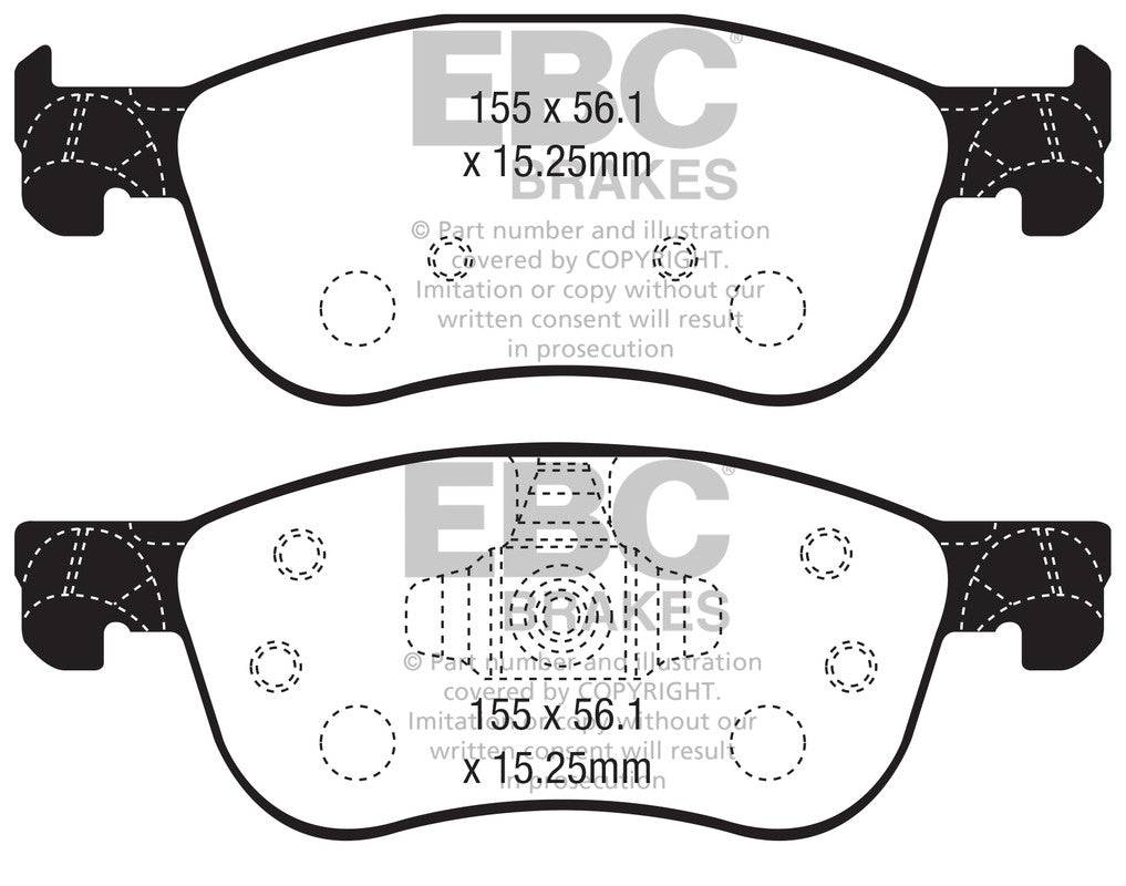 EBC Front Greenstuff Pads for Ford Fiesta Mk8 1.0 T 100BHP 2017 DP22353