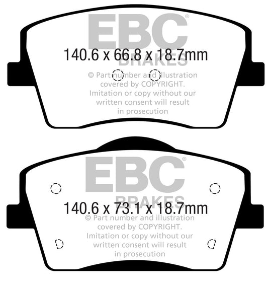 EBC Front Yellowstuff Pads for Volvo XC40 T2 1.5 T 129BHP 2020 DP42365R