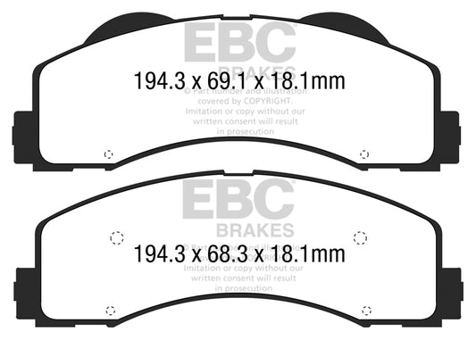 EBC Front Yellowstuff Pads for Ford F150 BHP 2015 DP43034R