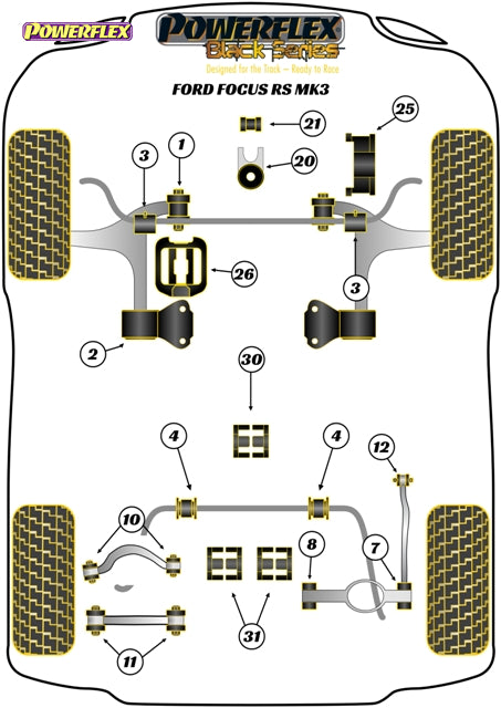 Powerflex Rear Diff Front Mounting Bush Insert for Ford Focus Models Focus Mk3 inc ST and RS (2011-2018) Focus MK3 RS - PFR19-1830