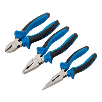 Draper Soft Grip Pliers Set, 160mm, Blue (3 Piece) (45864)