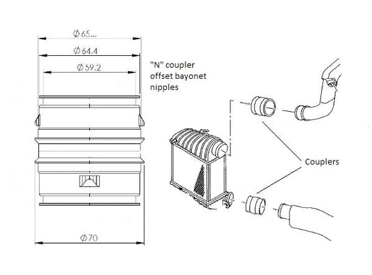 Forge Motorsport Alloy Male to Male Bayonet 65mm Coupler with Offset Nipples FMABHCN