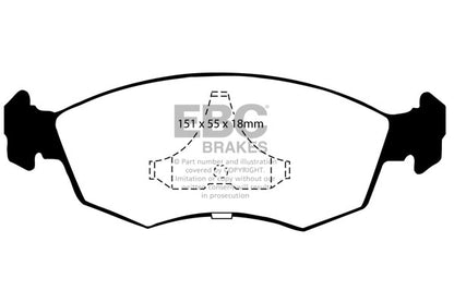 EBC Front Greenstuff Pads for Ford Escort Mk4 RS 1.6 T BHP 1990 DP2605/2