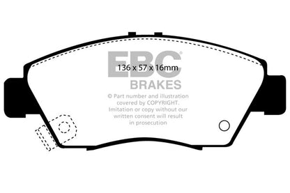 EBC Front Greenstuff Pads for Honda Civic EG8 1.5 BHP 1991 DP2891
