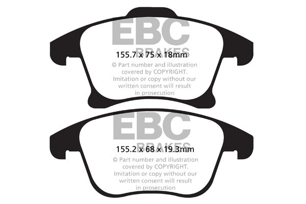 EBC Front Yellowstuff Pads for Ford Galaxy Mk3 1.5 T 160BHP 2015 DP42159R