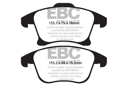 EBC Front Yellowstuff Pads for Ford Galaxy Mk3 1.5 T 160BHP 2015 DP42159R