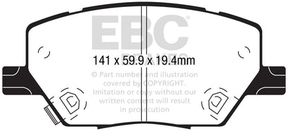 EBC Front Greenstuff Pads for Fiat 500X 1.0 T 120BHP 2019 DP22239