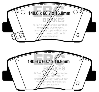 EBC Front Yellowstuff Pads for Kia Stinger 2.0 T 247BHP 2017 DP42358R
