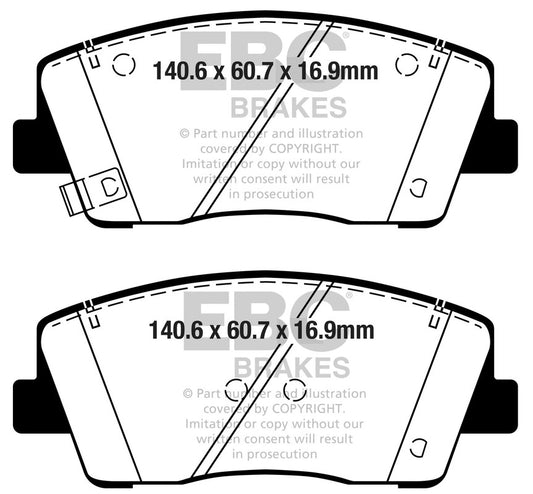 EBC Front Yellowstuff Pads for Kia Stinger 2.0 T 247BHP 2017 DP42358R