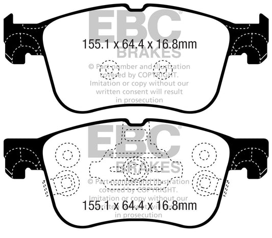 EBC Front Greenstuff Pads for Ford Focus Mk4 1.0 T 85BHP 2018 DP22372