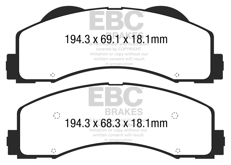 EBC Front Yellowstuff Pads for Ford F150 BHP 2015 DP43034R