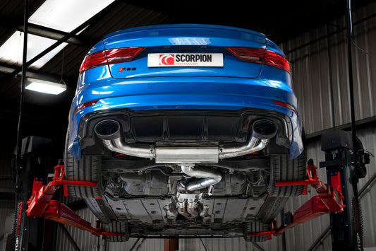 Scorpion Resonated cat/gpf-back system without valves for Audi RS3 Saloon 8V (GPF and Non-GPF models) 2017-2020 SAU084CF